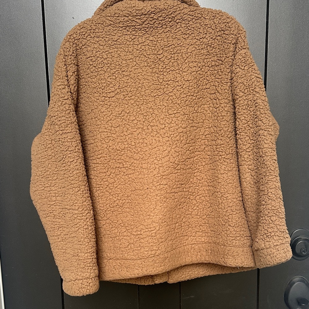 TEDDY BEAR JACKET Cozy Brown Sherpa zip pockets Layering Roomie Coat Sz M - Picture 5 of 12